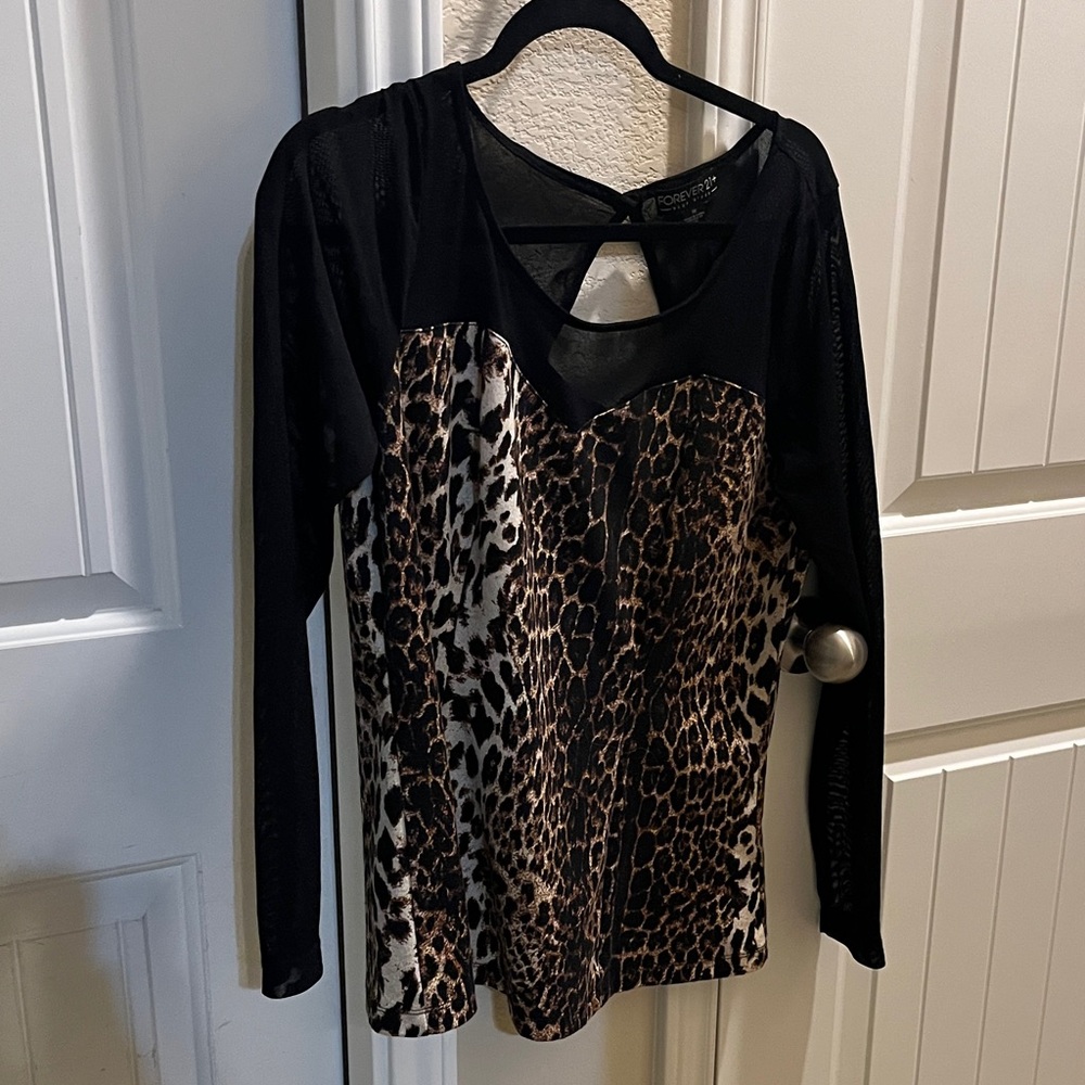 Forever 21 Black and Brown Leopard Print Blouse